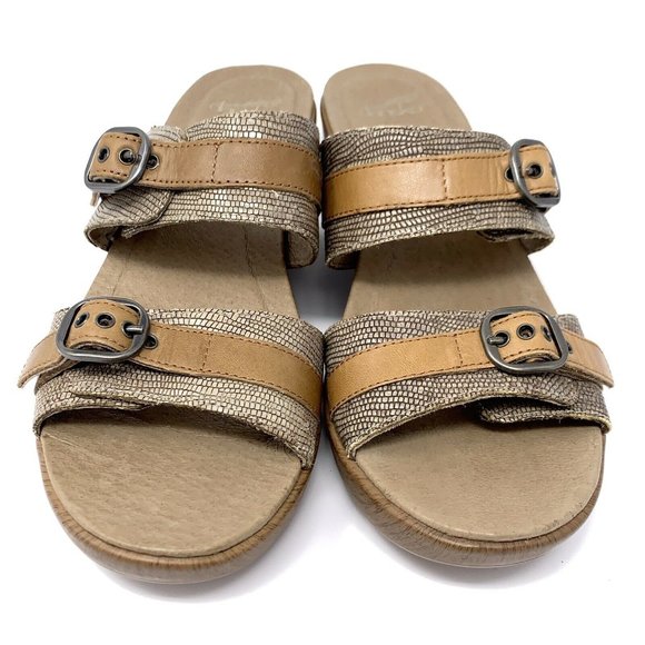 Dansko Jessie Brown Lizard Leather Buckle Sandals - Picture 2 of 12